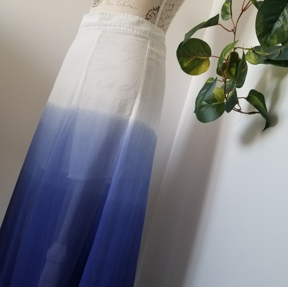 Ombre ivory and blue long flowy skirt